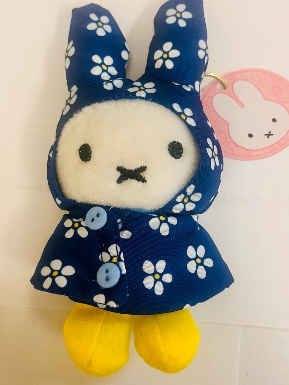 miffy Plush Keychain in Blue Daisy Raincoat